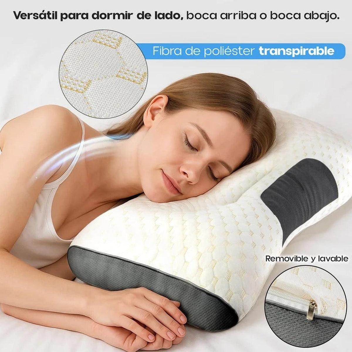 Almohada ergonómica cervical con soporte diferenciado para cuello y cabeza